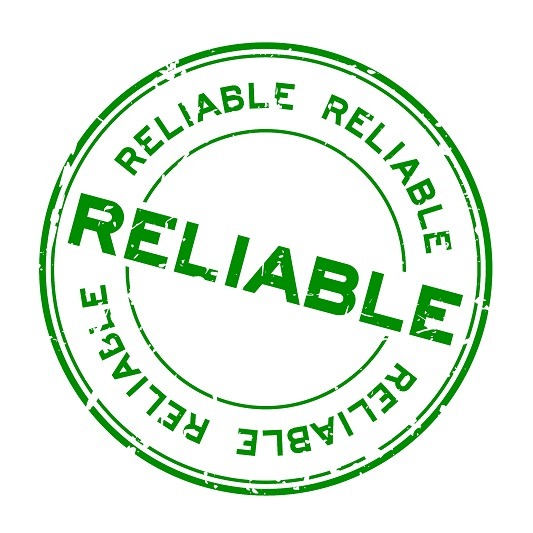 A green, circular stamp with the word RELIABLE in bold across the center. The word RELIABLE is also repeated along the inner border of the circle.